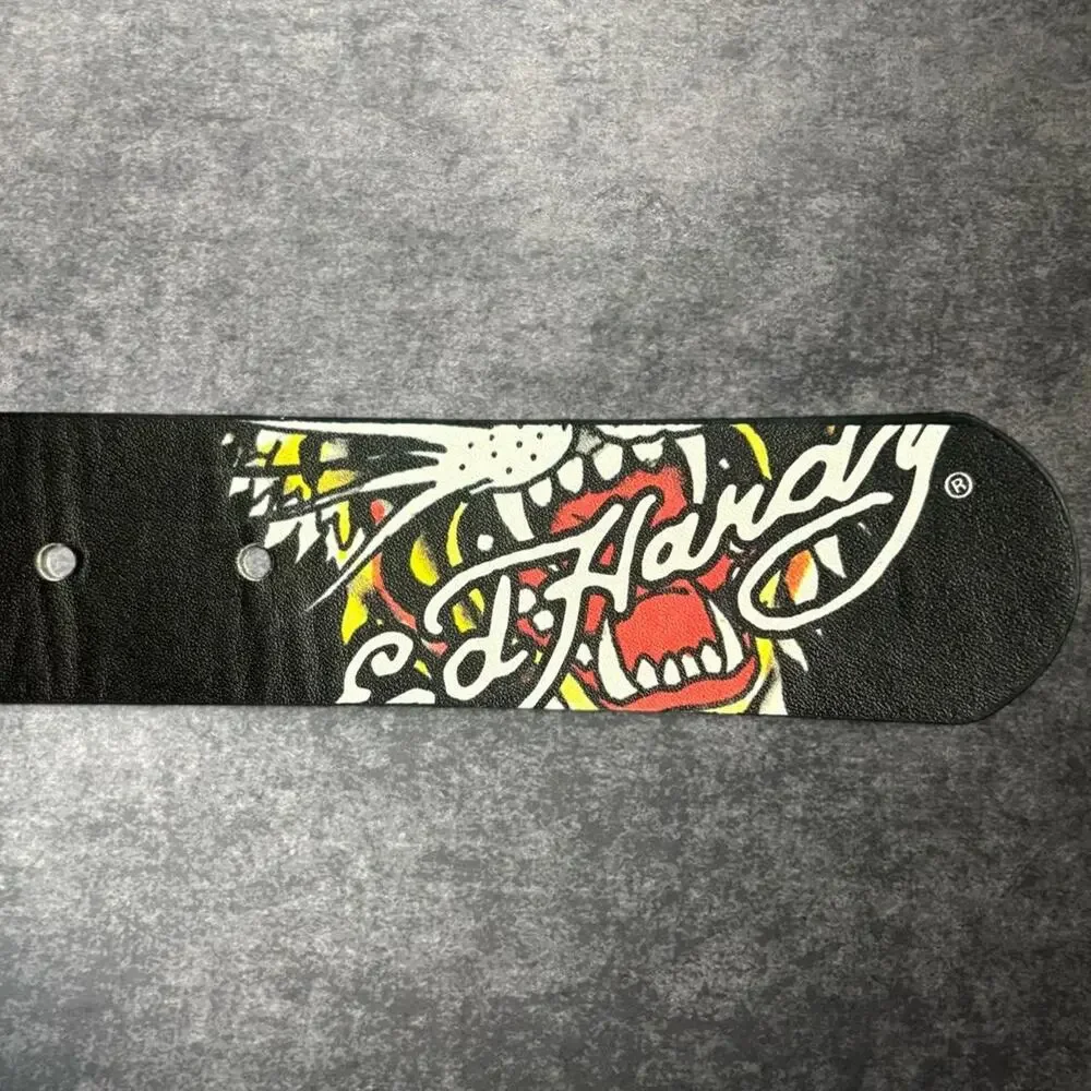 Ed Hardy Men’s 34 Surf Crazy Reversible Tattoo Belt Skull Pin Up Y2K McBling